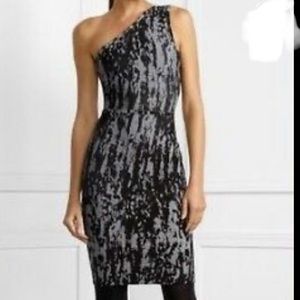 BCBG MaxAzria Black Combo One Shoulder Dress Large
